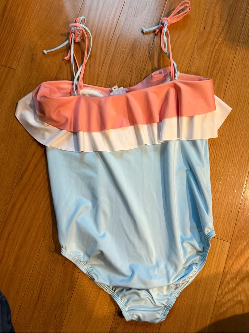 Bella Bliss Newport Light Blue One-Piece Swimsuit with Coral & White Ruffle